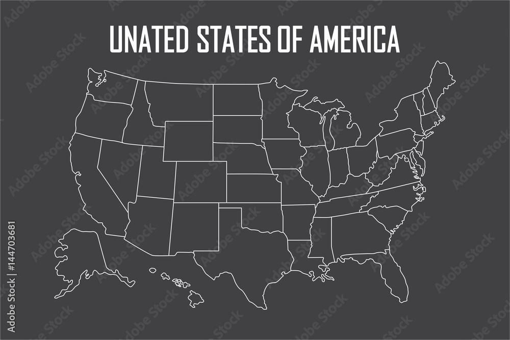 USA linear map with state boundaries. Blank white contour isolated on ...