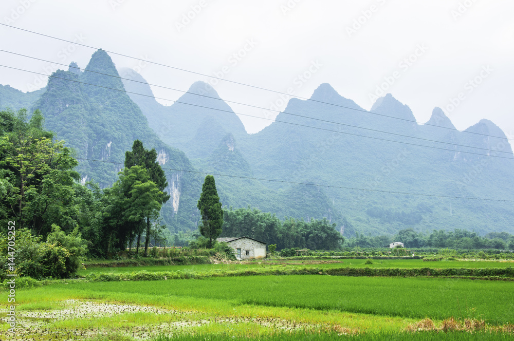 Mountains and rural scenery 
