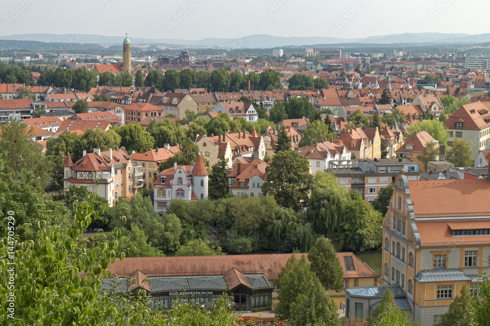 Bamberg from above, panoramic aerial View of the old town with the cathedral in the background