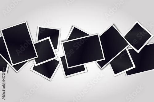 Composition of realistic black photo frames on light background. Mockups for design. Vector illustration.