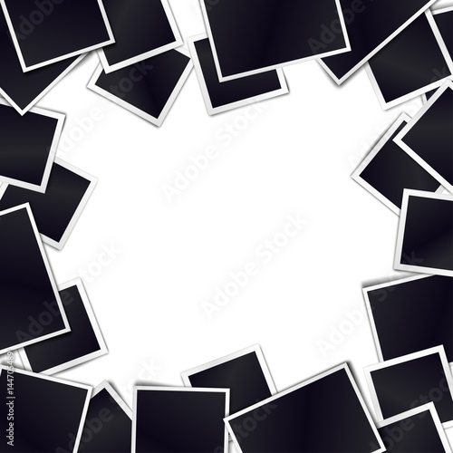 Border of realistic black photo frames on light background. Template for design. Vector illustration.