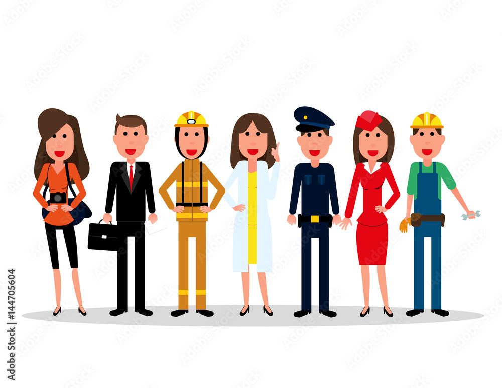 Labor Day. People group characters of different professions on a white background. Illustration vector flat style Labor Day. People group characters of different professions on a white background. Illustration vector flat style