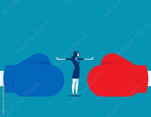 Woman stop conflict or stop fighting. Concept business illustration. Vector abstract and character.