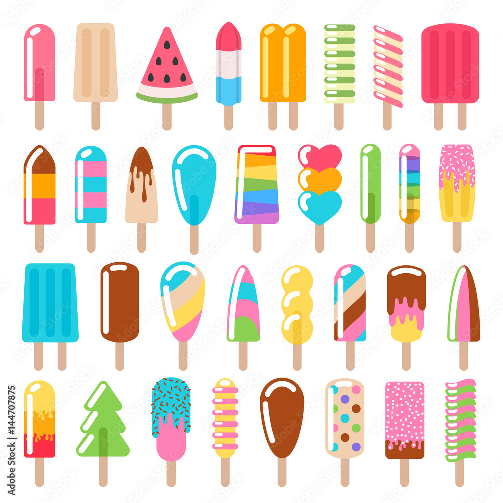 Popsicle ice cream icons set. Popsicle ice cream icons set.
