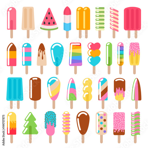 Popsicle ice cream icons set.