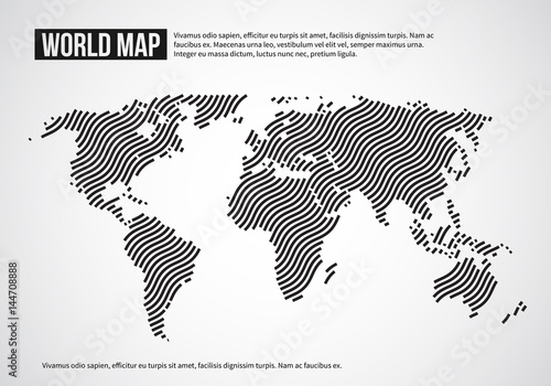 Naklejka Mapa świata falistych linii. Abstrakcjonistycznej kula ziemska kontynentów terenoznawstwa wektorowy infographic tło