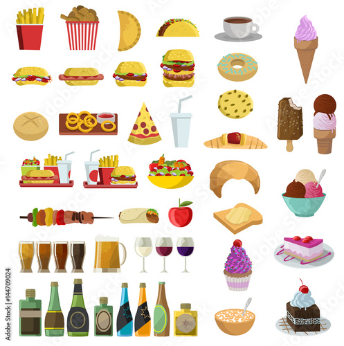 fast food alcohol bottles beer wine cups breakfast bakery and ice cream