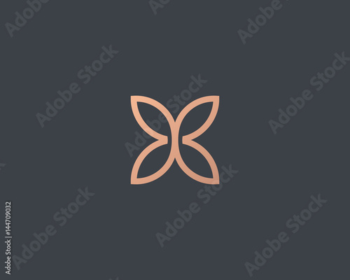 Fototapeta Naklejka Na Ścianę i Meble -  Abstract butterfly flower simple vector logotype. Line minimal universal luxury icon logo.