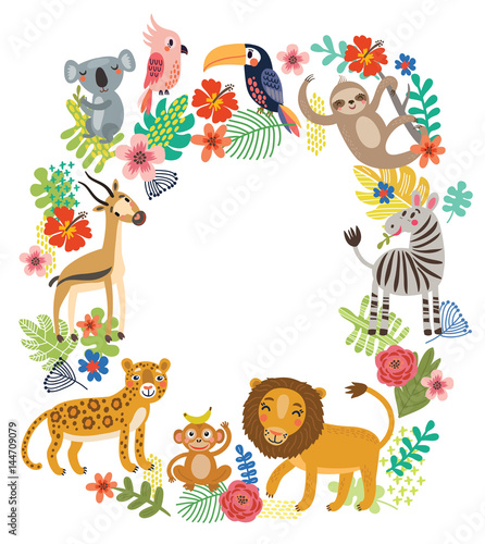 Animals of the jungle. Vector frame