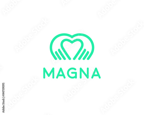 Heart hands vector logotype. Palm love logo icon design.