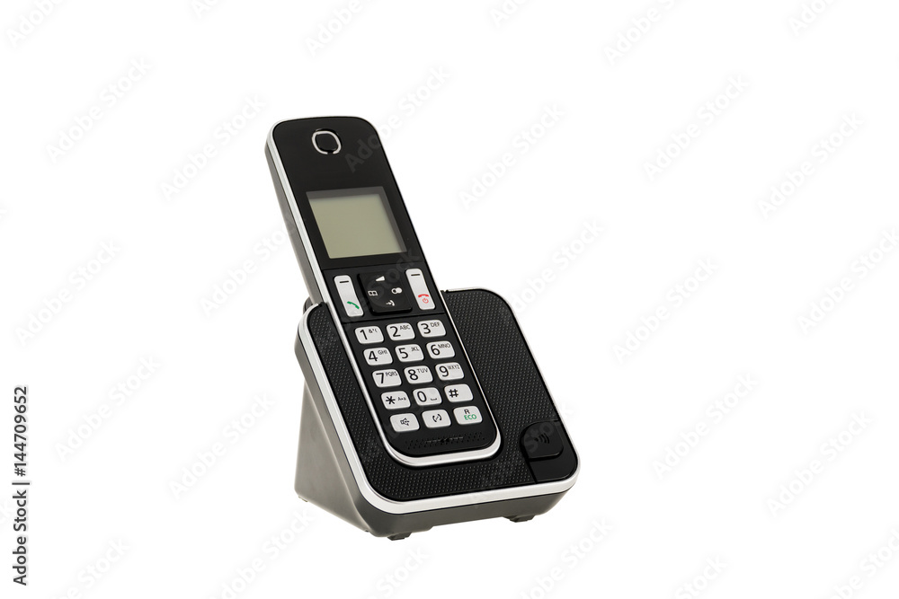 modern cordless landline dect phone with charging station isolated on white with clipping path. Design element modern cordless landline dect phone with charging station isolated on white with clipping path. Design element
