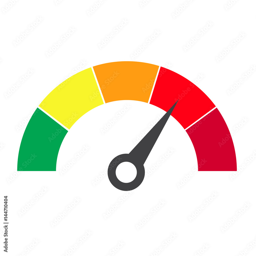 Vector flat design illustration. Speedometer or rating meter signs ...