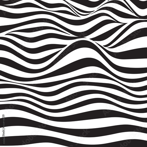 Abstract striped wavy background. Black and white curved lines. Vector illustration.