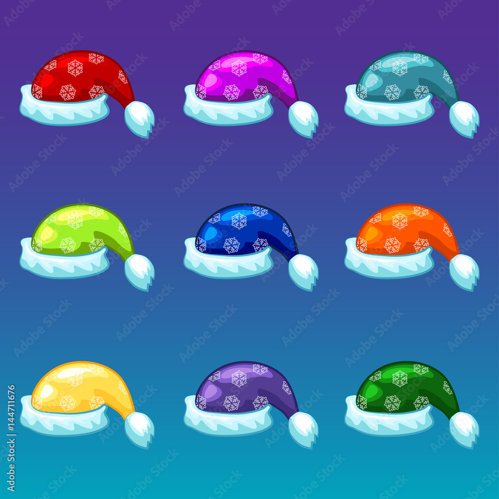 Santa Claus colors hats, isolated object Santa Claus colors hats, isolated object