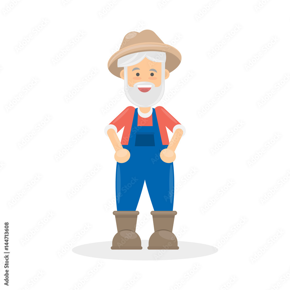 Isolated old farmer. Senior man in uniform on white background.