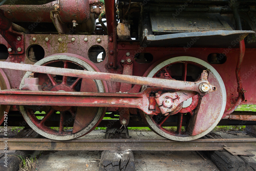 Mechanical part and wheels of the retro steam locomotive
