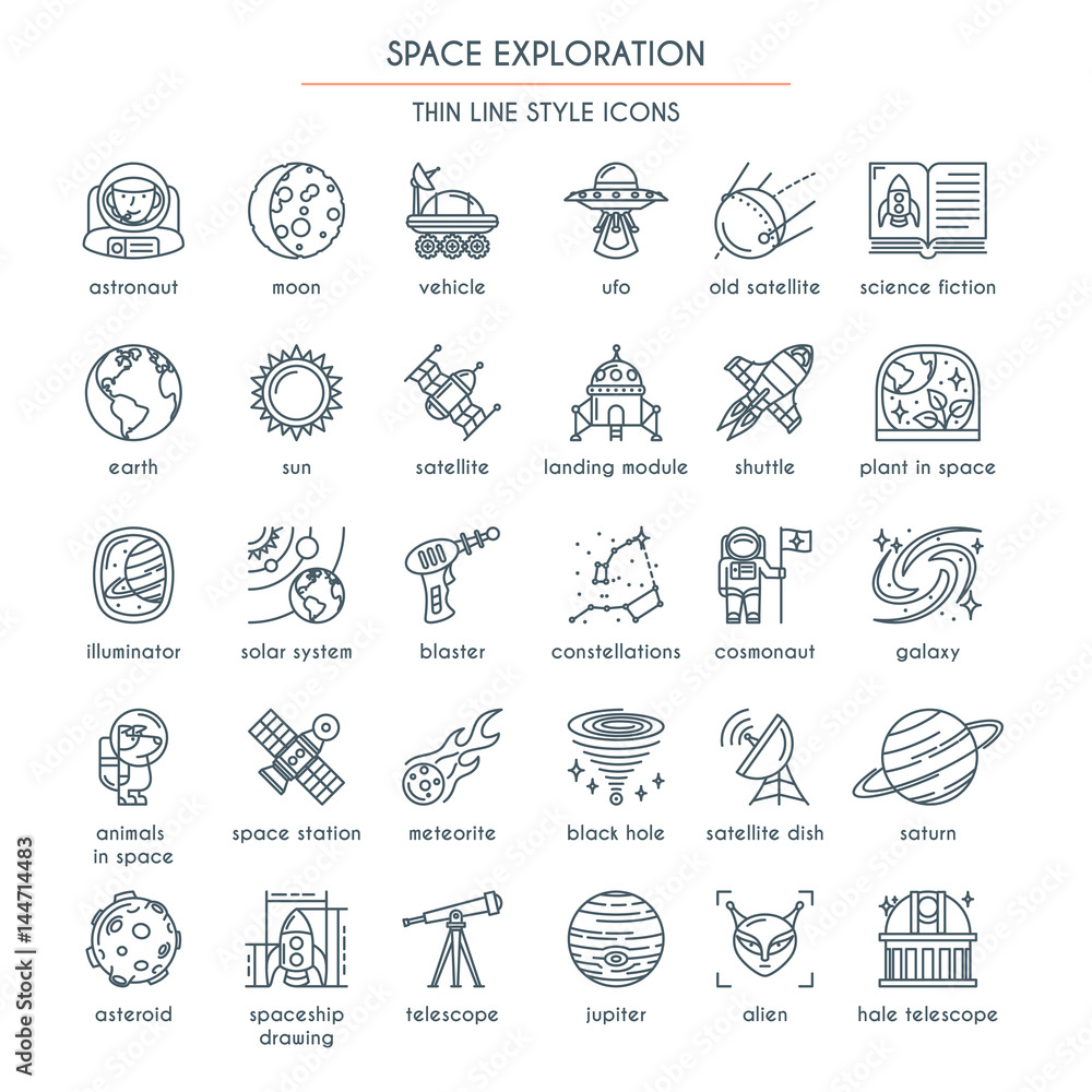 Space Exploration thin line icons