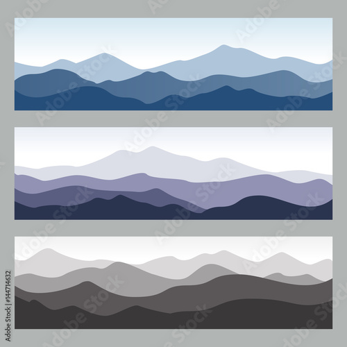 Horizontal mountain ridges. Outdoor vector illustrations in different colors. Set of nature backgrounds for hiking  travelling  banners and outdoor concept.