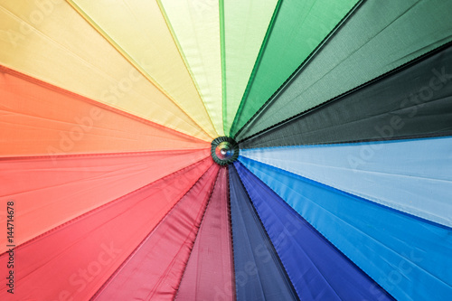 Texture of rainbow colored umbrella, multicolor background