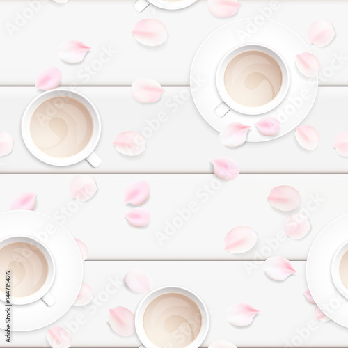 Pastel white morning seamless background vector illustration with coffee cup