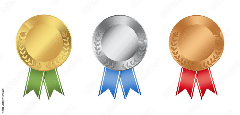 Ribon medals set on white background. Golden, silver and bronze. Ribon medals set on white background. Golden, silver and bronze.