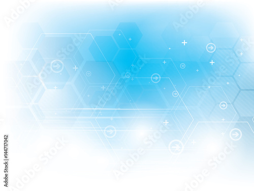 Abstract vector technology blue background with hexagons.