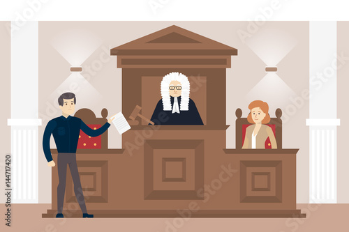 Judge in court. Judging guilty person with law.