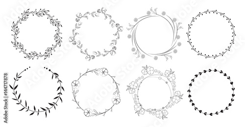 Vintage floral frames. Elements for decoration on white background. Round frames.