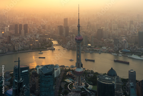 Photography Aerial view of shanghai, shanghai lujiazui finance and business district trade zone skyline, Shanghai, China