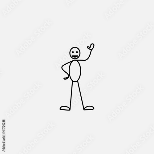 Cartoon icon of sketch stick figure in cute miniature scenes.