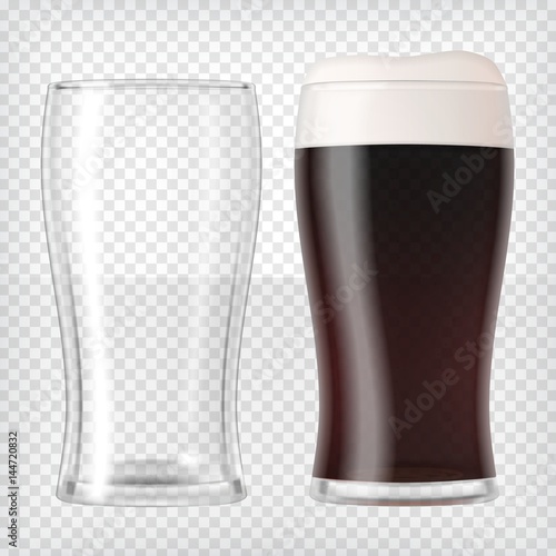 Realistic beer glasses - dark beer and empty mug