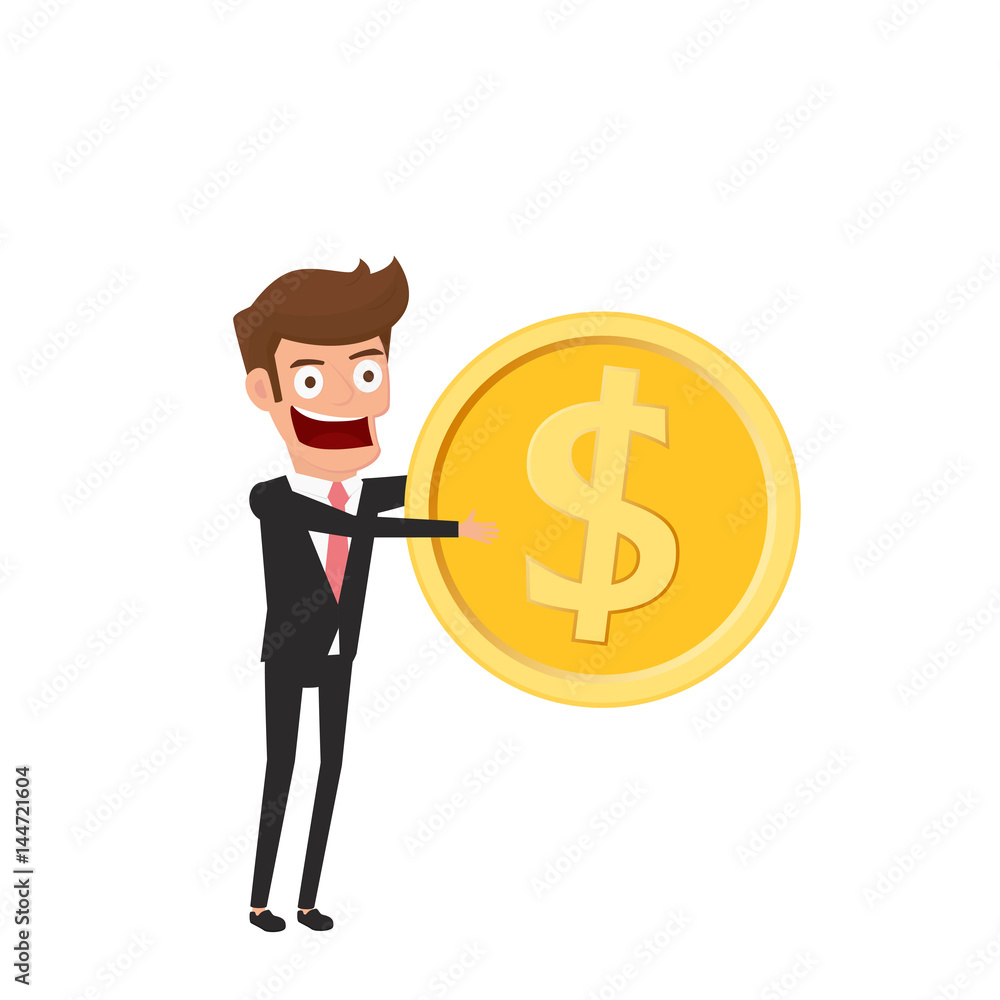 Investment and saving concept. Businessman holding gold coin. Increasing capital and profits. Wealth and savings growing Investment and saving concept. Businessman holding gold coin. Increasing capital and profits. Wealth and savings growing