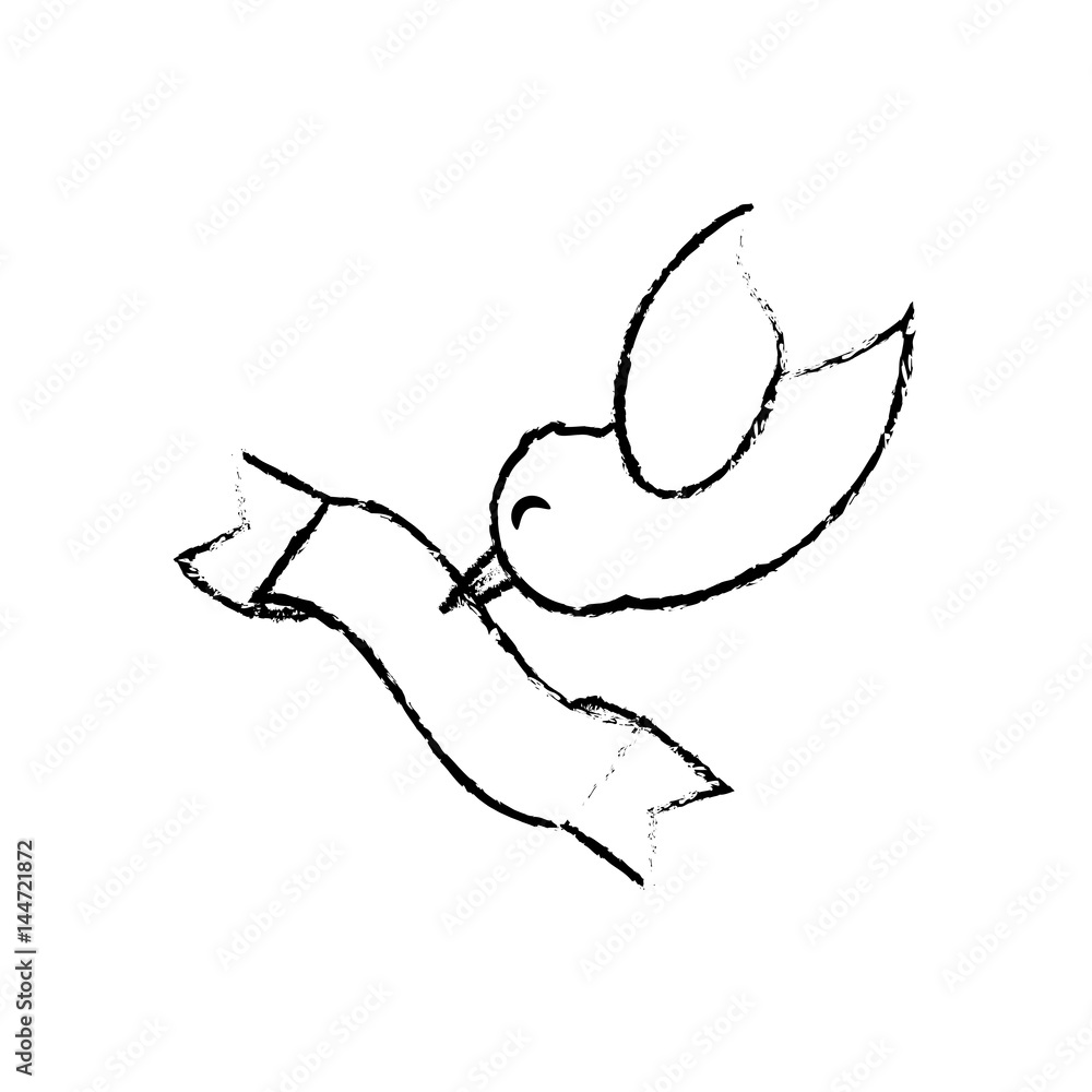 Naklejka premium bird ribbon romance sketch vector illustration eps 10