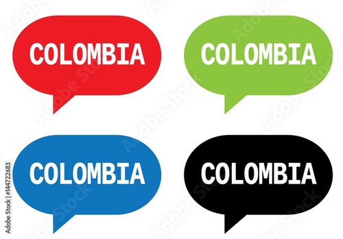 COLOMBIA text, on rectangle speech bubble sign.