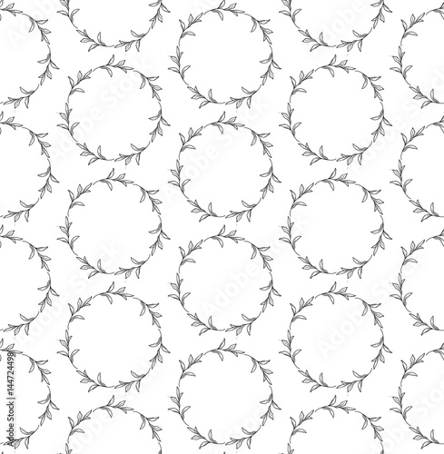 Seamless Pattern with Drawn Circles Branches  Plants