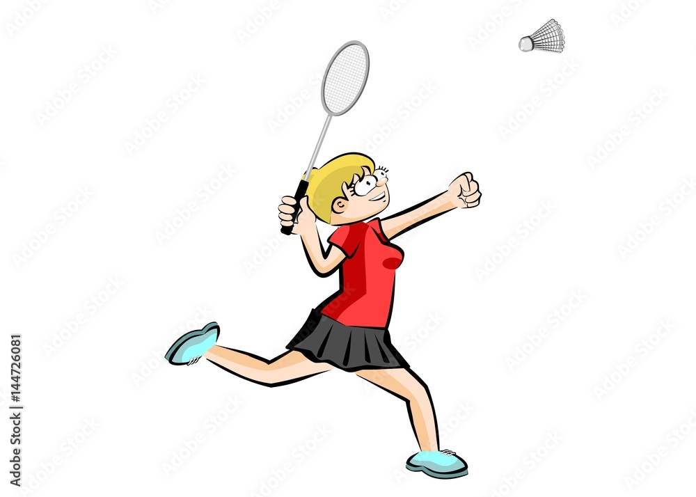 Woman playing badminton - isolated Woman playing badminton - isolated