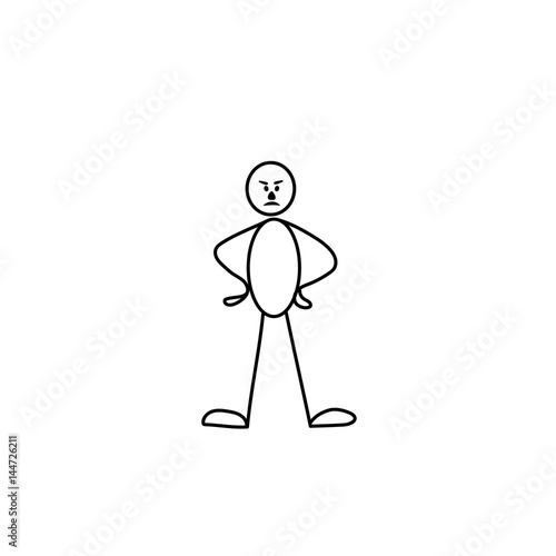Cartoon icon of sketch stick figure in cute miniature scenes.