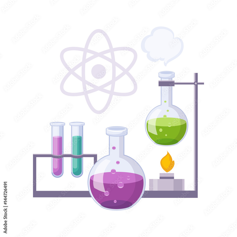 Chemistry Kit With Test Tubes And Chemicals, Set Of School And Education Related Objects In