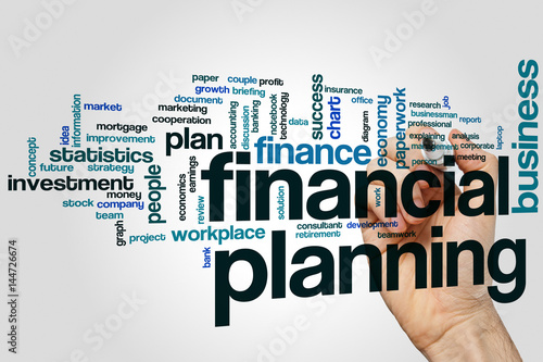 Financial planning word cloud concept on grey background