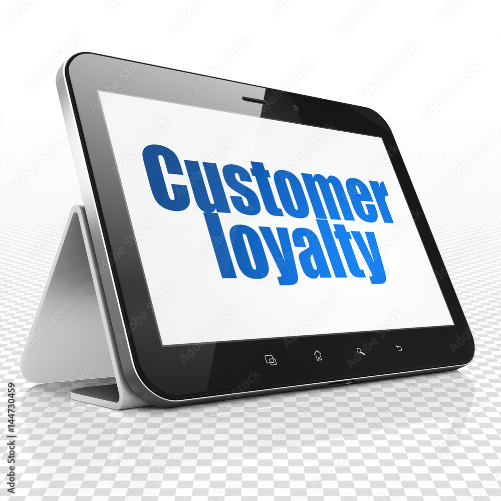 Advertising concept: Tablet Computer with Customer Loyalty on display Advertising concept: Tablet Computer with Customer Loyalty on display