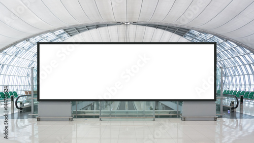 Blank advertising billboard in the Airport with path photo