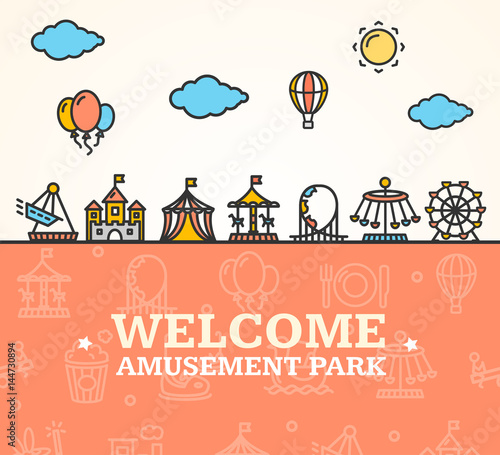 Amusement Park Welcome Card. Vector