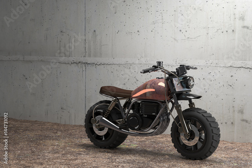 Classic motorcycle with big dirt tire, 3d renders