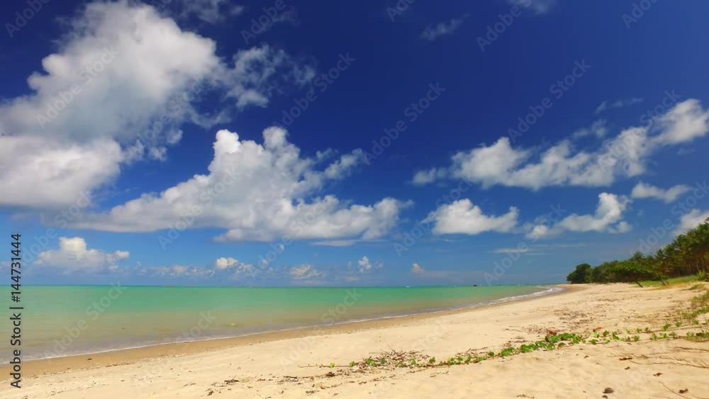 Aerial view green sea at brazilian beach coast on sunny day. Cumuruxatiba city, Bahia, Brazil. February, 2017. Aerial view green sea at brazilian beach coast on sunny day. Cumuruxatiba city, Bahia, Brazil. February, 2017.