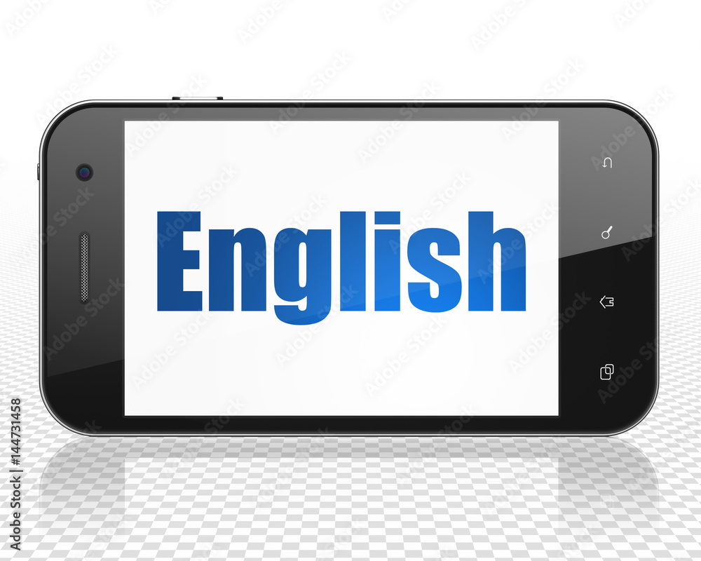 Education concept: Smartphone with English on display Education concept: Smartphone with English on display