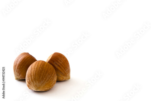 Hazelnuts isolated on white background

