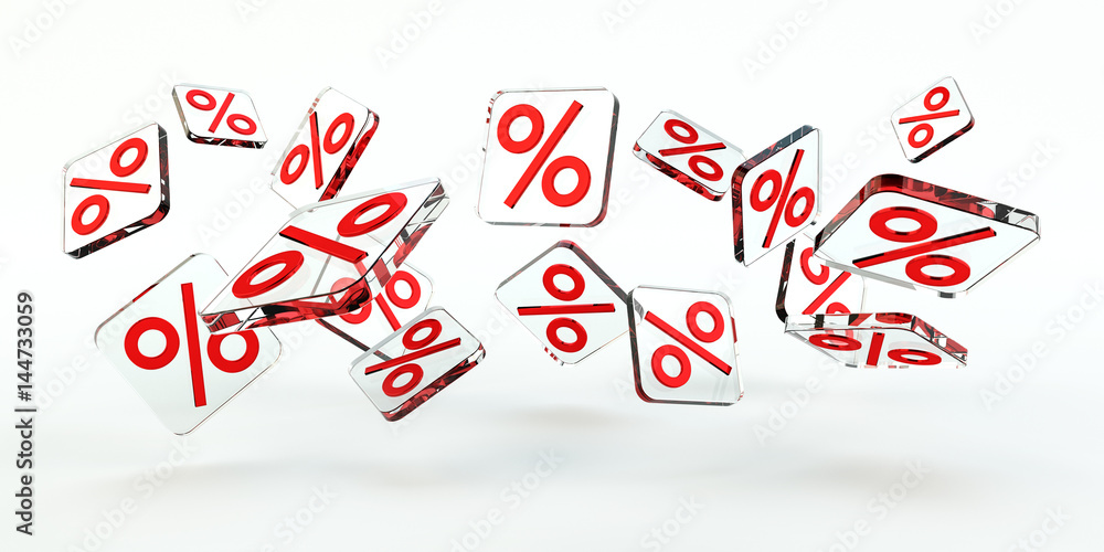 Red sales icons floating in the air 3D rendering Red sales icons floating in the air 3D rendering