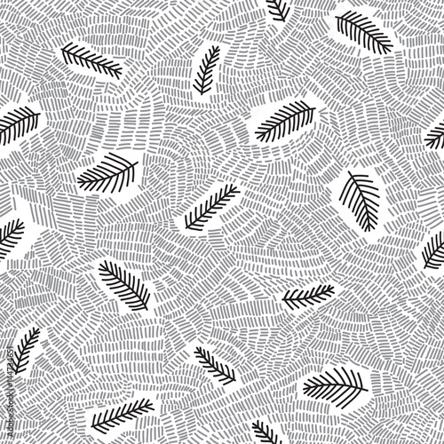 hatching with spruce branch  seamless pattern