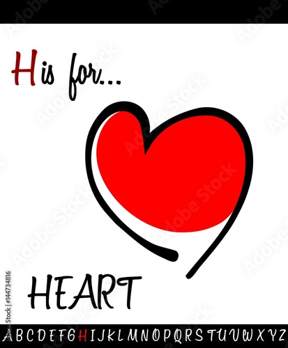 Illustrated vocabulary worksheet card with cartoon HEART