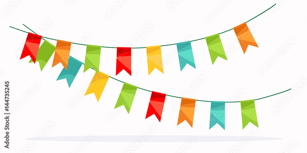 Obraz premium Colorful garland celebration detail with colored flags.
